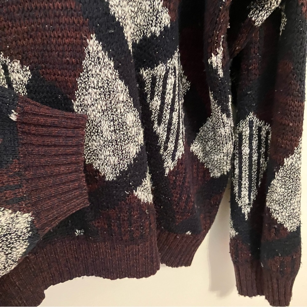 VTG Point Zero Sweater Men L Black Burgundy Geometric Pullover Knit 90s Cosby - Picture 5 of 6